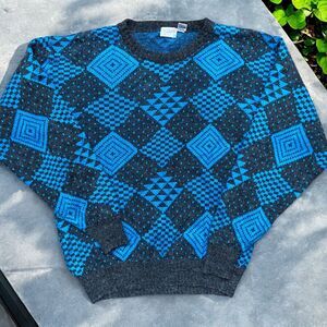 Nicolas Allen Vintage 80s Acrylic Crewneck Sweater Gray Blue Men's Size Large